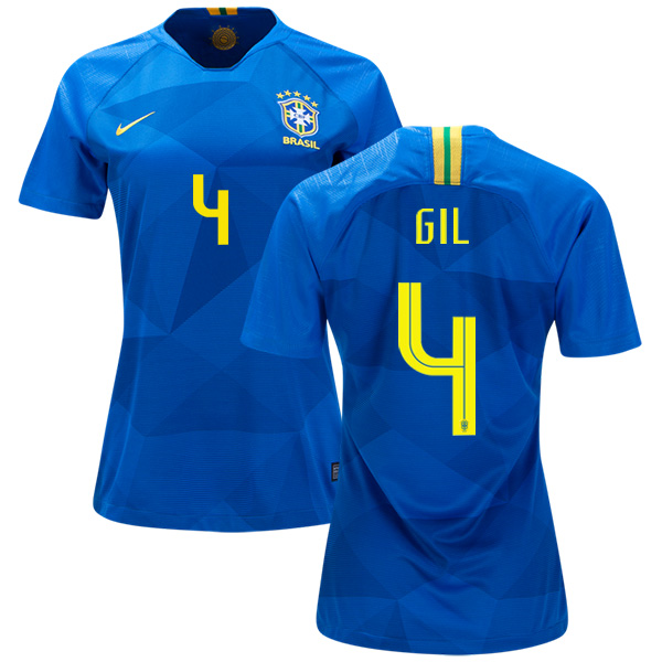 Women's Brazil #4 Gil Away Soccer Country Jersey - Click Image to Close
